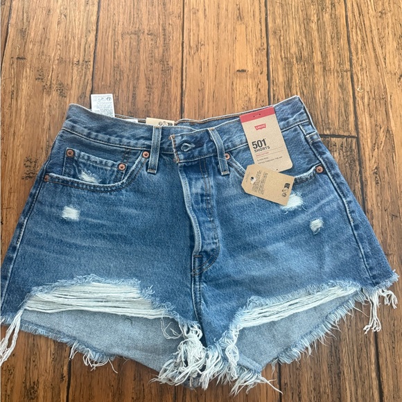 Levi's Distressed Blue Denim Shorts - Picture 2 of 2